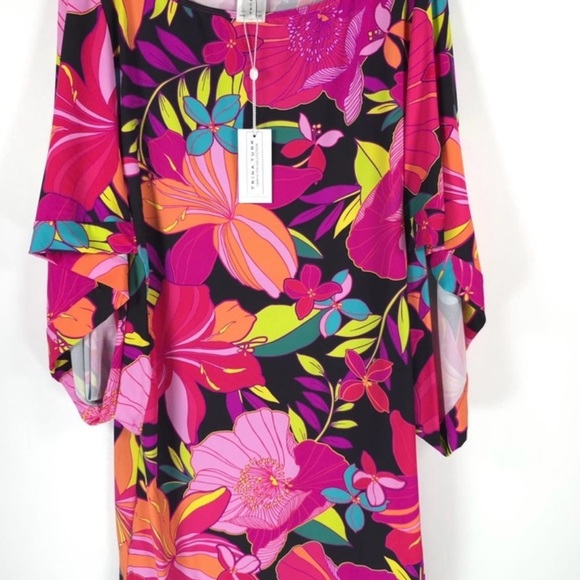 NWT TRINA TURK Solar Floral Cover-up Tunic MINI Dress Stretch Size L - Picture 2 of 4